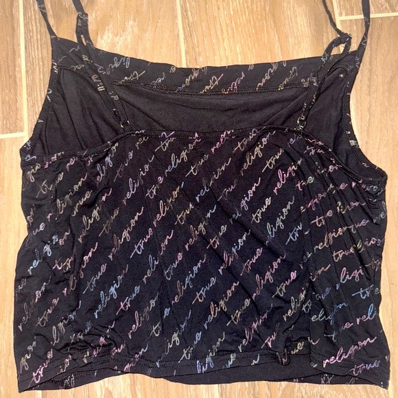 True Religion 2 Piece Black w Rainbow Holographic Logo Cami & Sleep Shorts Set L - Picture 7 of 15